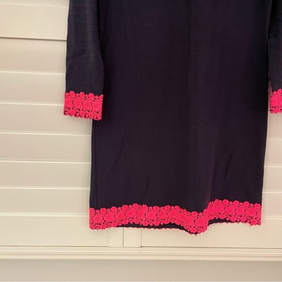 Sail to Sable Sheath Dress with Lace Crochet Detailing Navy Pink Size Small - Picture 3 of 4